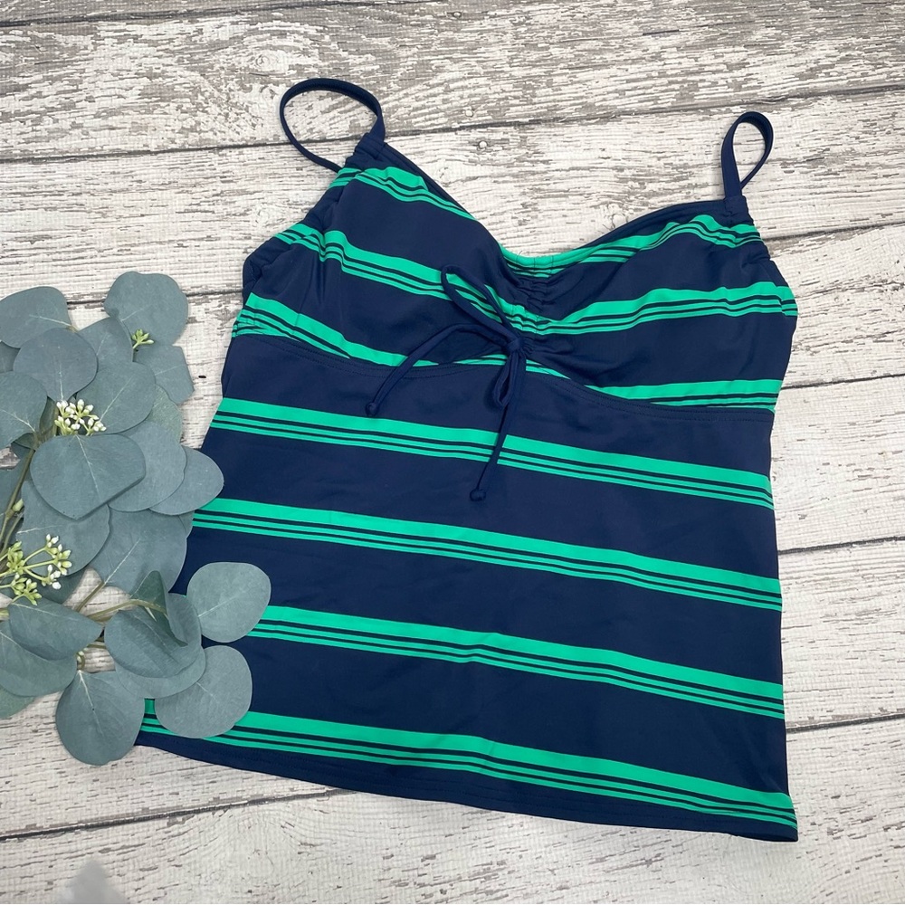 Lands’ End Striped Ruched Tankini Swim Top